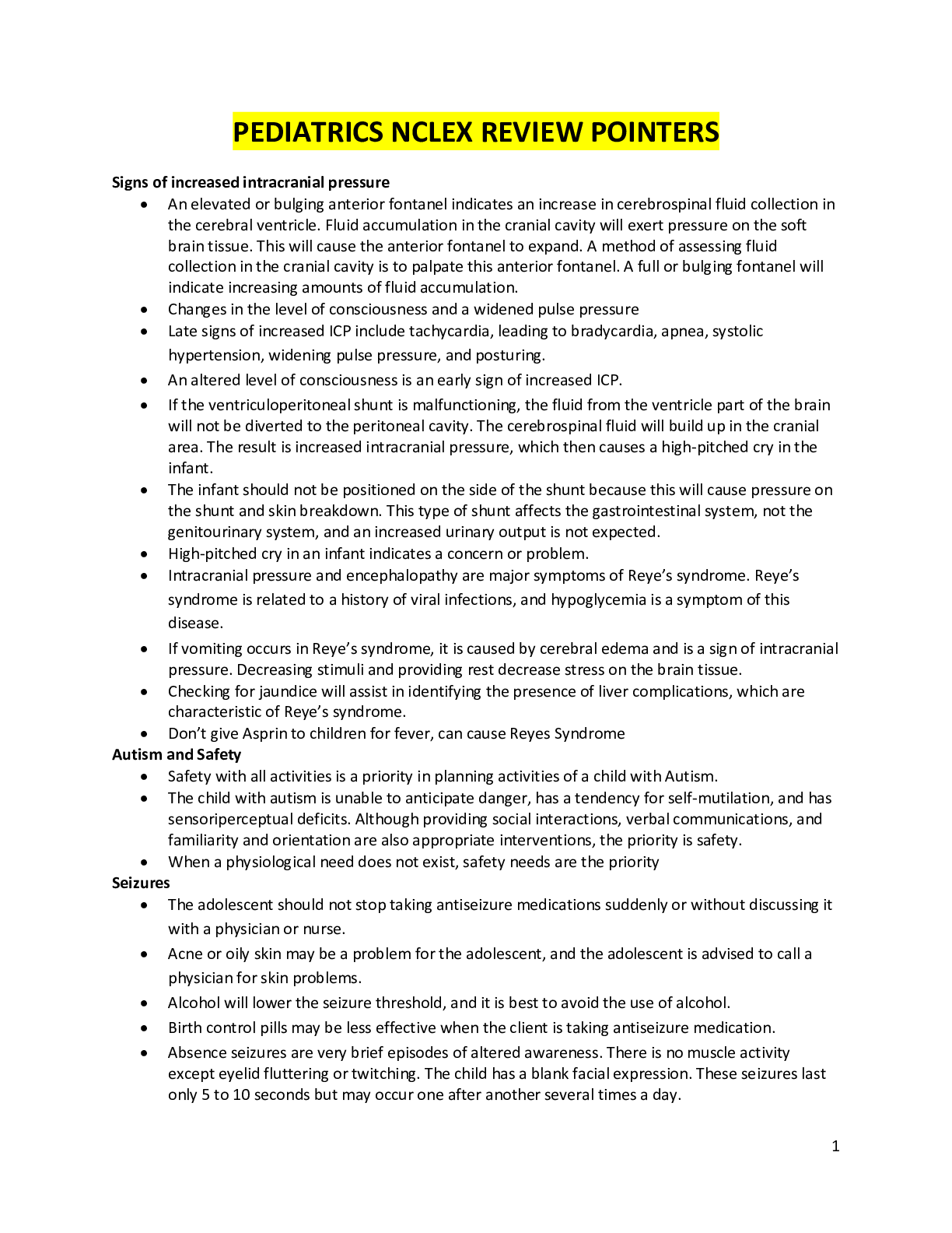 Preview image for ATI-PEDIATRICS NCLEX REVIEW POINTERS: LATEST-2021, COMPLETE GUIDE